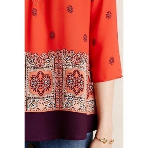 Anthropologie Maeve Rila Bordered Boho Printed Top - Picture 12 of 15